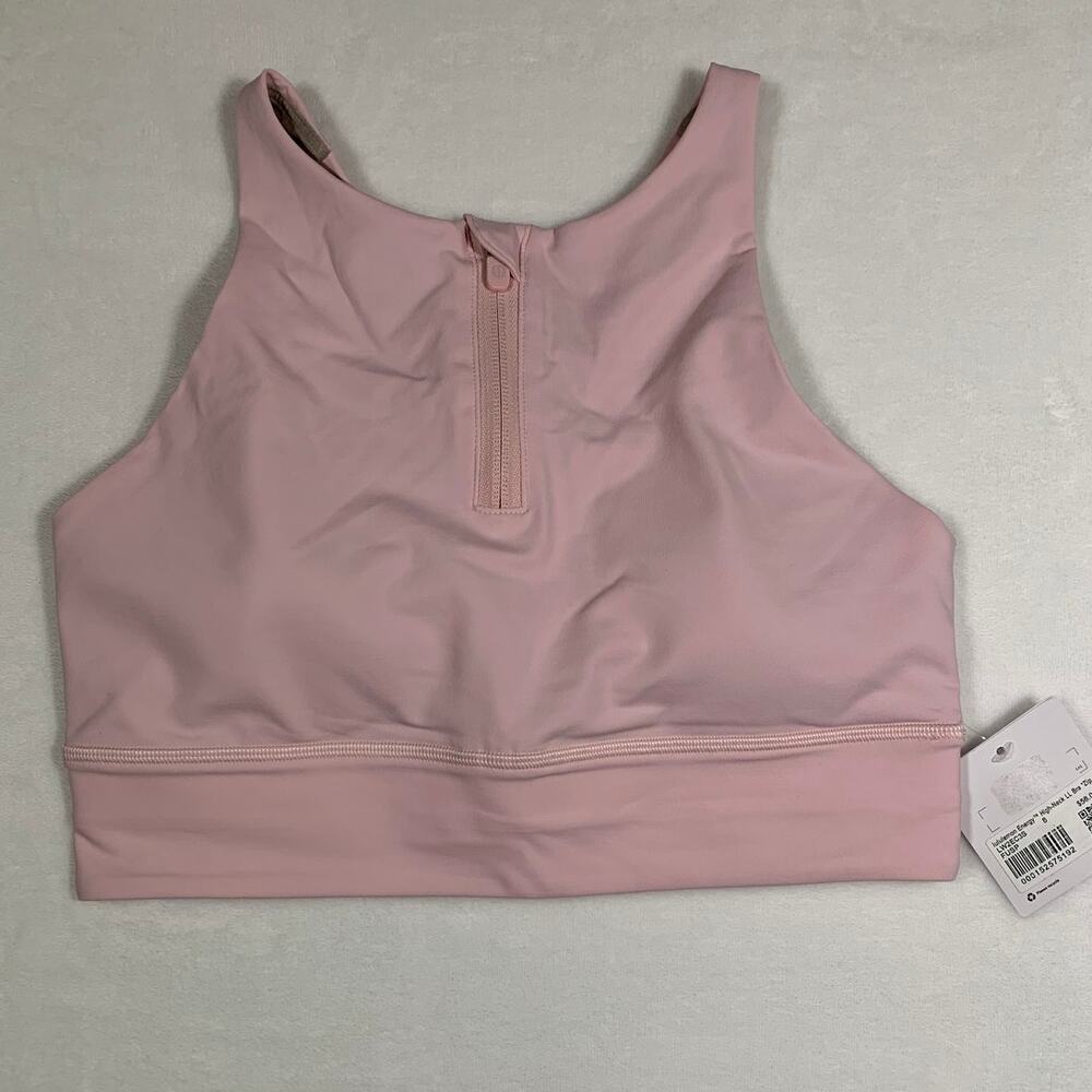 NWT Lululemon Baby Pink Energy High Neck Longline Zip Front Bra Size 8